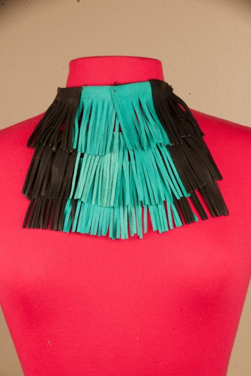 Turquoise & Black Leather Shingle Necklace